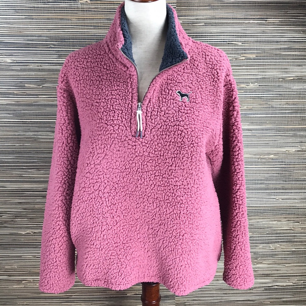 EUC Pink Sherpa, half zip up, in rose color